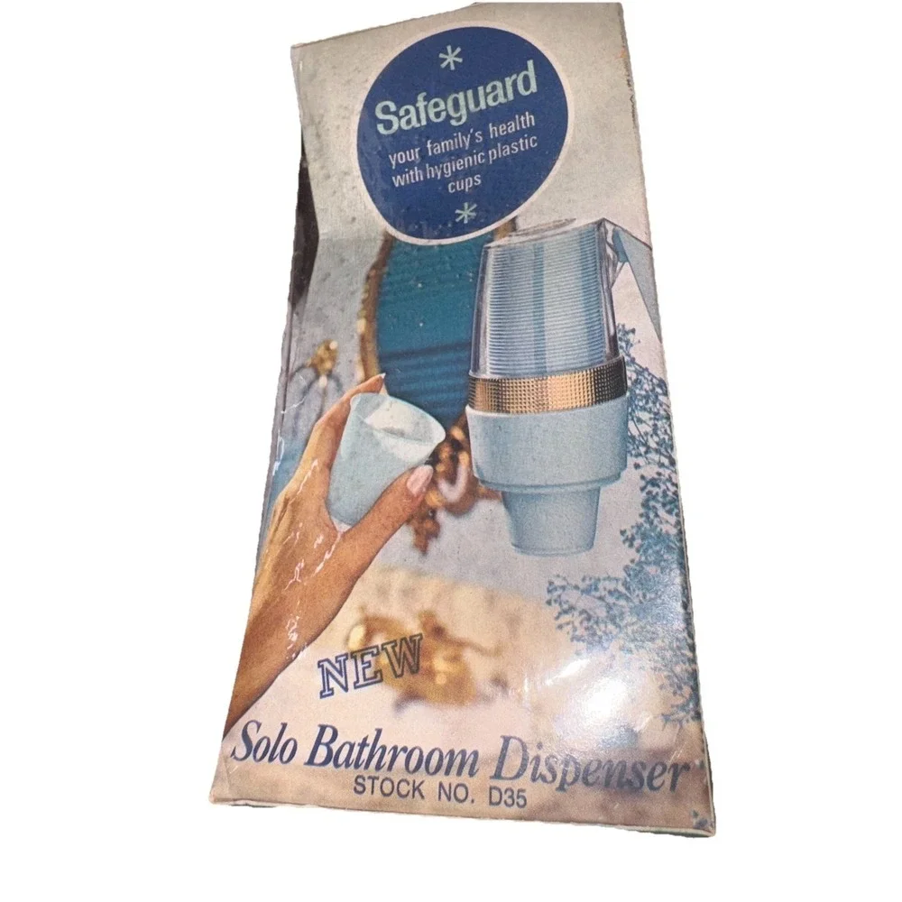Vintage Solo Bathroom Dispenser Blue MCM New in Box 1960s Prop Stock D35 19¢